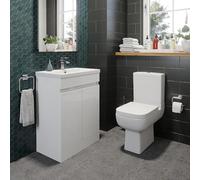 Amelie Close Coupled Toilet & Artis White Gloss Door Vanity Unit 600mm