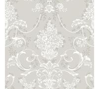 Amelie Damask Floral Beige Wallpaper - Flowers Naturistic Botanical Classic Traditional - Stylish Feature Wall
