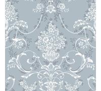 Amelie Damask Floral Blue Wallpaper - Flowers Naturistic Botanical Classic Traditional - Stylish Feature Wall