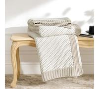 Amélie Home Chenille Honeycomb Knit Throw Blanket for Couch Twin, Reversible Soft Cozy Knit Blanket Lightweight Warm Decorative Throw for Sofa, Bed, Living Room, 50"x60", Khaki & White