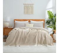 Amélie Home Chenille Waffle Queen Size Bed Blanket, Reversible Soft Cozy Knit Blanket Lightweight Warm Decorative for Bedroom, Beige, Queen, 90 x 90 inch