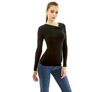 AmélieBoutik Women Asymmetric Twist Knot Neckline Ribbed Jumper - Black - Medium