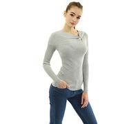 AmélieBoutik Women Asymmetric Twist Knot Neckline Ribbed Jumper - Grey - Large