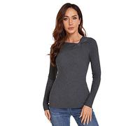 AmélieBoutik Women Asymmetric Twist Knot Neckline Ribbed Sweater, Dark Gray, XS