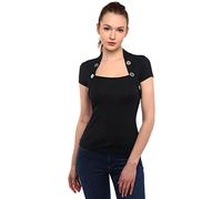 AmélieBoutik Women Bolero Style Button Embellished Short Sleeve Blouse Top, Black, X-Large