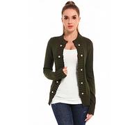 AmélieBoutik Women Cotton Blend Casual Button-up Stand Collar Military Style Open Front Cardigan, Olive Green, XL