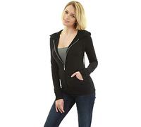 AmélieBoutik Women Cotton Blend Hoodie Zip Up Kangaroo Pocket Long Sleeve Jacket, Black, Large
