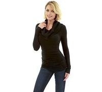 AmélieBoutik Women Cowl Neck Long Sleeve Ruched Sides Pullover Tunic Jumper (Black X-Large 16)