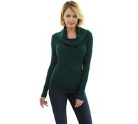 AmélieBoutik Women Cowl Neck Long Sleeve Ruched Sides Pullover Tunic Jumper (Dark Green Small 8/10)