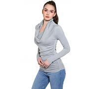 AmélieBoutik Women Cowl Neck Long Sleeve Ruched Sides Pullover Tunic Jumper (Light Bluish Grey Medium 12)