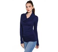 AmélieBoutik Women Cowl Neck Long Sleeve Ruched Sides Pullover Tunic Jumper (Navy Blue Medium 12) (SW-1041-DBL-M)