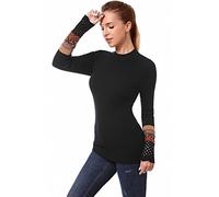 AmélieBoutik Women Crew Neck Long Sleeve Fair Isle Eyelet Cuff Pullover Sweater, Black, Large