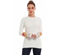 AmélieBoutik Women Crew Neck Long Sleeve Fair Isle Eyelet Cuff Pullover Sweater, Ivory White, Small
