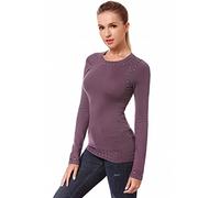 AmélieBoutik Women Crew Neck Studs Trim Embellished Long Sleeve Jumper Sweater, Plum, Small