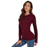 AmélieBoutik Women Crewneck Raglan Long Sleeve Cable Knit Jumper (Burgundy X-Small 8)