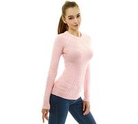 AmélieBoutik Women Crewneck Raglan Long Sleeve Cable Knit Jumper (Peach Medium 12)
