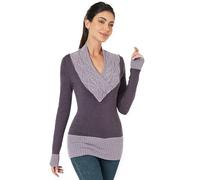 AmélieBoutik Women Crossover Cable Knit V Neck Long Sleeve Pullover Sweater, Light Purple, M