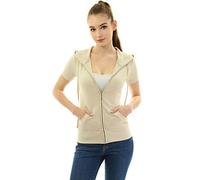AmélieBoutik Women Hoodie Zip Up Short Sleeve Jacket (Beige X-Small 8)