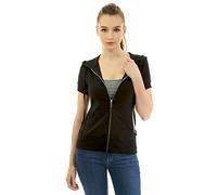 AmélieBoutik Women Hoodie Zip Up Short Sleeve Jacket (Black Large 14)