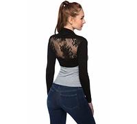 AmélieBoutik Women Lace Back Long Sleeve Cropped Cardigan Bolero Shrug, Black, Medium