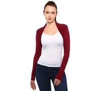 AmélieBoutik Women Long Sleeve Bolero Shrug Cropped Open Front Cardigan Jacket, Burgundy, Small