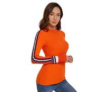 AmélieBoutik Women Mock Neck Fair Isle Trim Long Sleeve Pullover Knit Sweater, Tangelo, S