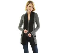 AmélieBoutik Women Open Front Long Sleeve Pocket Marled Sweater Cardigan, Black and White, Small