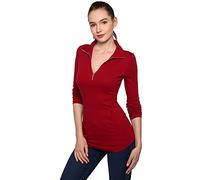 AmélieBoutik Women Quarter Zip Pocket Curve Hem Tunic Top (Red X-Large 16)