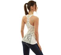 AmélieBoutik Women Scoop Neck Crochet Lace Eyelet Racerback Sleeveless Tank Top (Ivory X-Small 8)