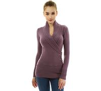 AmélieBoutik Women Shawl Collar Faux Wrap Lace Up Jumper - Purple - Medium
