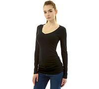 AmélieBoutik Women V Neck Raglan Long Sleeve Ruched Sides Top (Black Small 8/10)