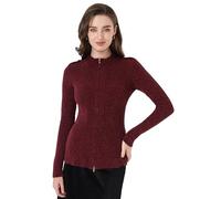 AmélieBoutik Women Zip Front Jacket Casual Lightweight Cardigan Zip Up Sweater Tops Long Sleeve Knitted Sweatshirts, Burgundy, M