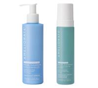 AMELIORATE Double Facial Cleanse Duo, Hydrating & Clarifying Face Wash | Skincare Routine, Creamy Foaming pH-Balanced Cleansers, Lactic Acid AHA, BHA, Melts Away Makeup, Purifies Blemish Prone Skin