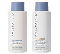 AMELIORATE Glow Duo with Body Wash & Tinted Body Lotion Keratosis Pilaris | Soap-Free pH-Balanced Shower Cleanser, Daily Tinted Moisturiser, Lactic Acid AHA, Omega Oils, Strawberry Skin, KP
