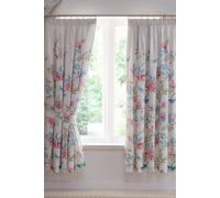 Dreams & Drapes - Garden Flower, Butterfly & Bird Curtains W66 x L72 (168 x 183cm) - 2x Panels - Pencil Pleat - Vintage Floral Curtains & Drapes for Bedroom/Living Room - Blue/Pink Pleated Curtains