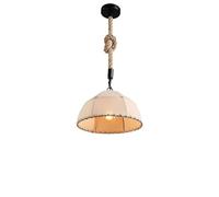 Amen Country Half Round Linen Pendant Light14.17/14.72 in Single Head HangingLamp Adjustable Natural Hemp Rope Chaners for Study Hot Pot Restaurant Kitchen Island Lighting Fixture (E (M)