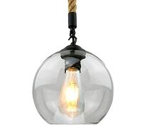 Amen Country Hemp Rope e26/e27 Glass Ball Ceiling Hanging Light Barber Shop Cafe Restaurant Single Head Chaner Bedroom Bedside Kitchen Island Ball Pendant Light