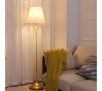 Amen Country Horn Fabric Shade Floor Lamp: Polished Metal Vertical Light for Indoor Reading, Corner Decor in Living Room & Bedroom Study