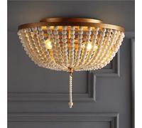 Amen Country Retro Wrought Iron Ceiling Light Fixture, Bohemian Wood Bead Ceiling Lamp for Living Room, Dining Room, Bedroom, Study, Indoor E14 Pendant Light