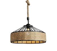 Amen Country Style Hemp Rope Wrought Iron Pendant Lamp with E27 Screw, Single Head Ceiling Light Fixture for Shopping Mall, Clothing Store, Study, Chaner