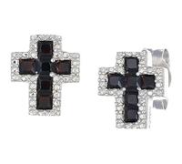 Amen ECRREBBNZ Women's Earrings 925 Silver Cross Collection Size 8 x 6 mm Rhodium Plated with White Cubic Zirconia and Black Cubic Zirconia