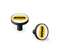 Amen Hand Drawn Quote Cabinet Knobs and Wall Hooks, 6 Pack Modern Drawer Pulls with Black-Style Base, Solid Zinc Alloy Handles for Kitchen, Bathroom, Dresser