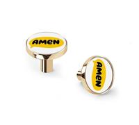 Amen Hand Drawn Quote Cabinet Knobs and Wall Hooks, 6 Pack Modern Drawer Pulls with Golden-Style Base, Solid Zinc Alloy Handles for Kitchen, Bathroom, Dresser