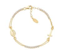 Amen Jewellery, Bracelet with Miraculous Medal, 925 Silver Bracelet for Women, Men, Golden with White Zircons, Gift for Women, Men's Gift, Made in Italy, Taglia unica, Sterling Silver Zirconium