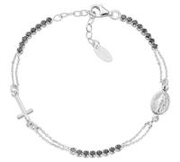 AMEN Jewellery, Bracelet with Miraculous Medal, 925 Silver Bracelet for Women, Men, Rhodium Plated with Black Zircons, Women's Gift, Men's Gift, Made in Italy, Taglia unica, Sterling Silver