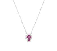 Amen Jewellery Necklace with Cross, Women's Necklace 925 Silver, Rhodium Plated with Double White and Red Zirconia, Gift for Women, Sterling Silver