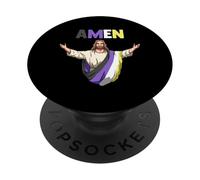 Amen Nonbinary Jesus Enby LGBTQ Transgender Pride PopSockets Adhesive PopGrip