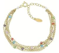 Amen Rainbow Collection Women's Bracelet 925 Silver Gold Finish with Beads and Multicoloured Crystals Length 16 + 3 cm The reference is: BRGRMFGM