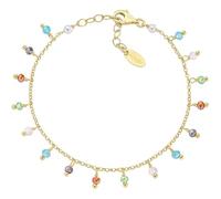 Amen Rainbow Collection Women's Bracelet in 925 Silver and Gold Finish with Beads and Multicoloured Crystals Length 16 + 3 cm The reference is: BRGRGM2