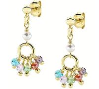 Amen Rainbow Collection Women's Earrings 925 Silver and Gold Finish with Pearls and Multicolor Crystals The reference is: ORGRGM3